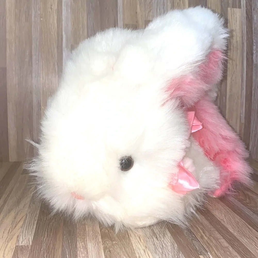 Pink Easter Bunny plush stuffed animal Easter basket filler fluffy plush vintage